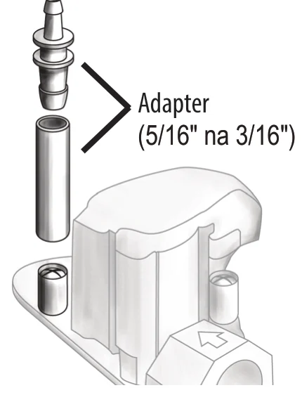 Adapter 5/16 na 3/16 cala z rurką wsunięty w króciec ciśnienia gazu